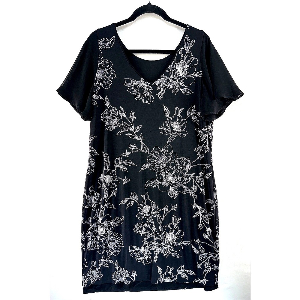 Reversible Black Dress Women's Floral V Neck Flutter Sleeve Romantic Bloomcore